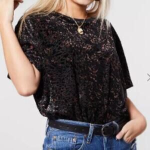 Free People We The Free Teddy Boxy Top Cheetah Semi Sheer Shirt
